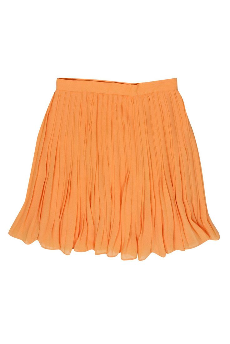 Current Boutique-Escada - Orange Pleated Flare Skirt Sz M Trendy Pleated Summer Skirt, Summer Pleated Solid Mini Skirt, Pleated Mini Skirt For Summer Vacation, Summer Vacation Pleated Mini Skirt, Orange Flared Skirt For Spring, Trendy Summer Lined Skirt, Trendy Lined Summer Skirt, Orange Skirt For Summer Vacation, Summer Pleated Flowy Mini Skirt