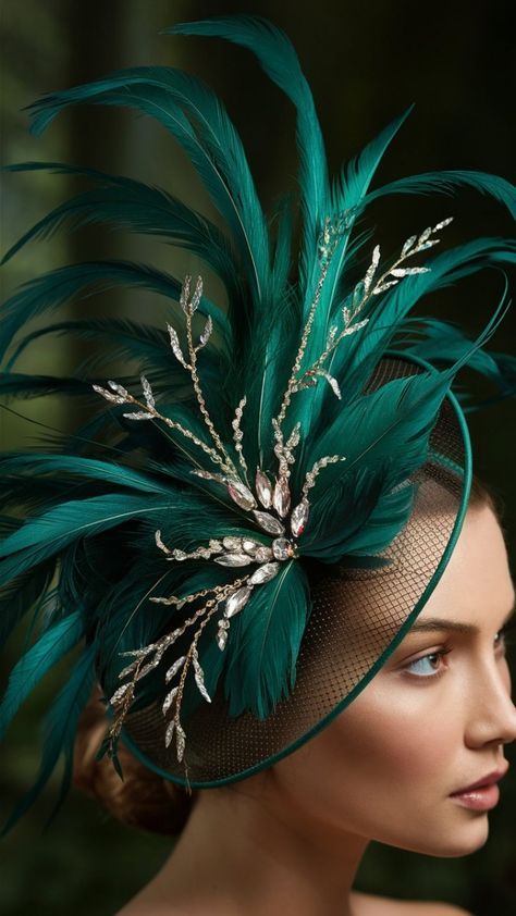 Stylish Womens Hats, Fascinator Hats Diy, Fascinator Hats Wedding, Green Fascinator, Headband Fascinator, Women Suits Wedding, Diy Hair Accessories Ribbon, Colorful Hat, Crazy Hats