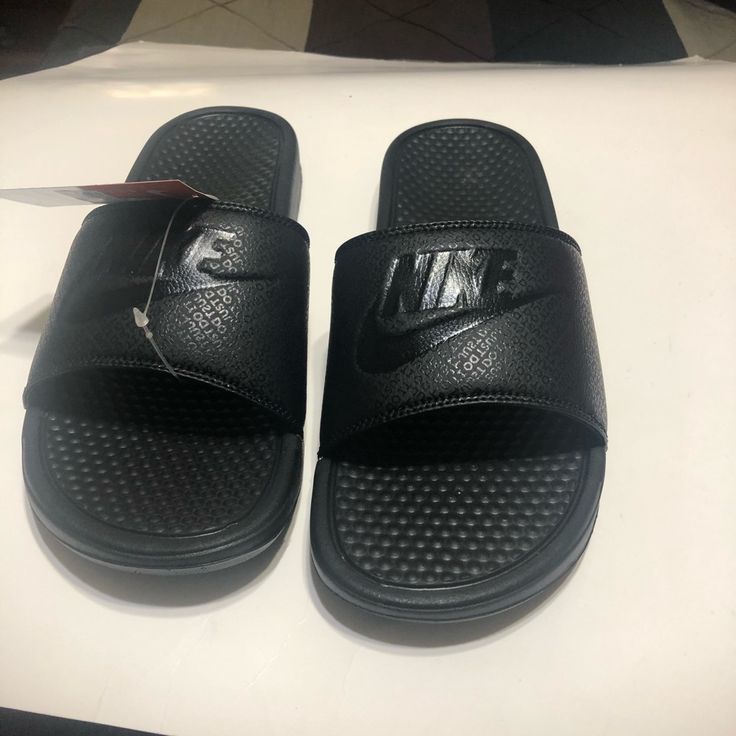 These Are Brand New Nike Flip Flops Nike Black Open Toe Slides, Black Non-slip Sneakers For Summer, Black Sports Slides With Cushioned Footbed, Black Non-slip Sneakers, Black Synthetic Slides For Sports, Black Slides For Streetwear In Spring, Black Sporty Slip-resistant Slides, Slip-resistant Black Sandals, Black Slides For Spring Streetwear