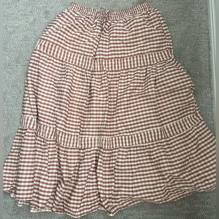 Nwot Purchased From The Boutique One Loved Babe Beautiful Mini Dress Perfect For Fall Or Summer Brownish Pink Color Inside White Lining Never Worn Buffalo Check Pattern Cute Plaid Skirt For Spring, Spring Picnic Skirt With Ruffles, Summer Tiered Skirt For Picnic, Summer Plaid Mini Skirt, Casual Gingham Mini Skirt For Summer, Summer Gingham Skirt For Picnic, Gingham Skirt For Summer Picnic, Plaid Skirted Bottoms For Summer, Summer Lined Skirt For Picnic