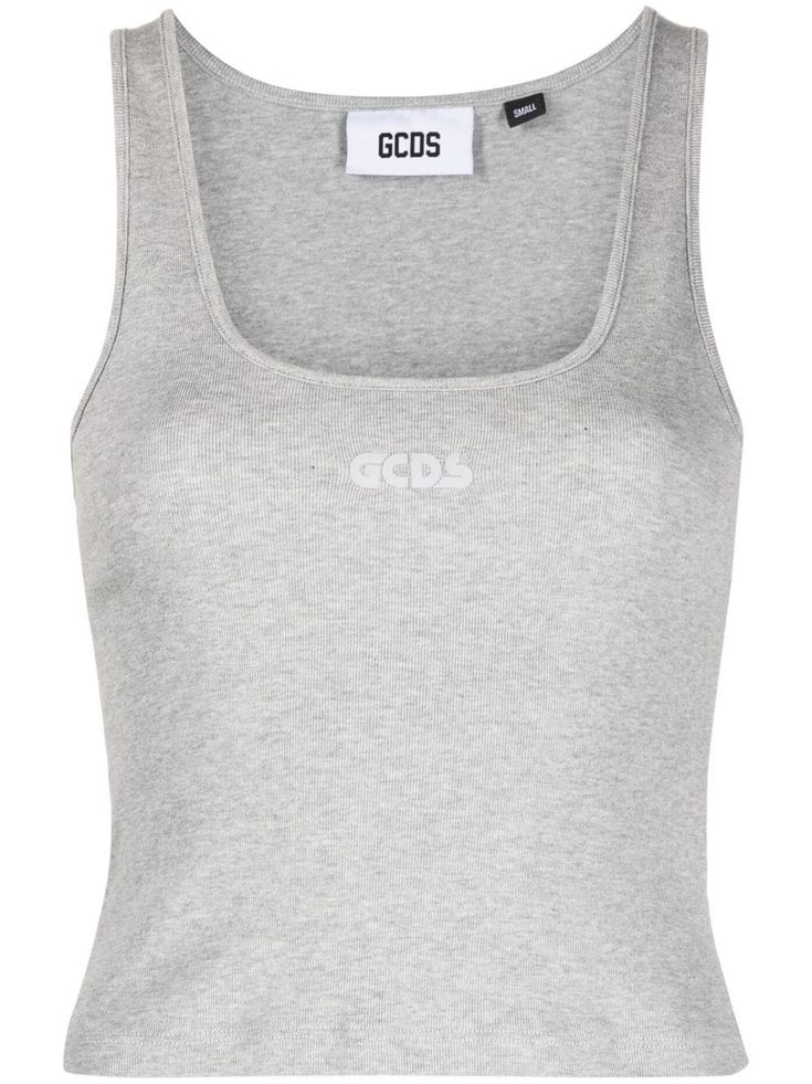 Heather Grey Cotton Top With Embroidered Logo, Farfetch Tops, Farfetch Gucci Top, Chain Tank Top, Farfetch Black Top, Farfetch Knit Top, Baby Yellow, Cotton Logo, U Neck