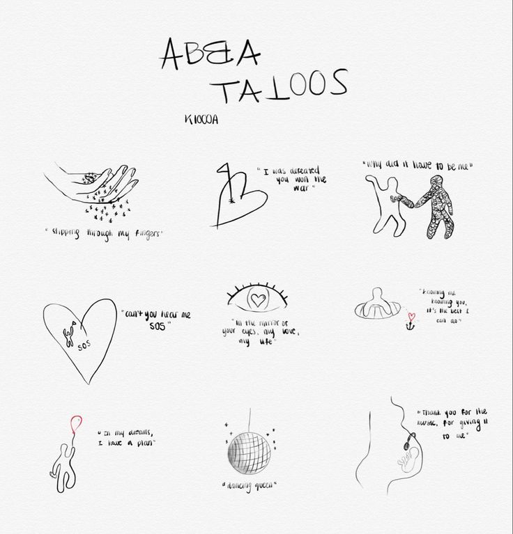 an image of tattoos drawn on paper with words and symbols in black ink, including the word