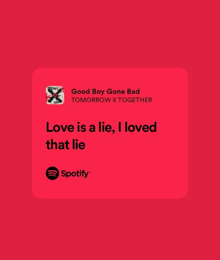 a red square with the words love is a lie, i loved that lie spotty