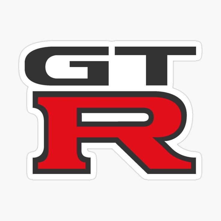 the gtr logo sticker is shown in black, red and white with an orange stripe