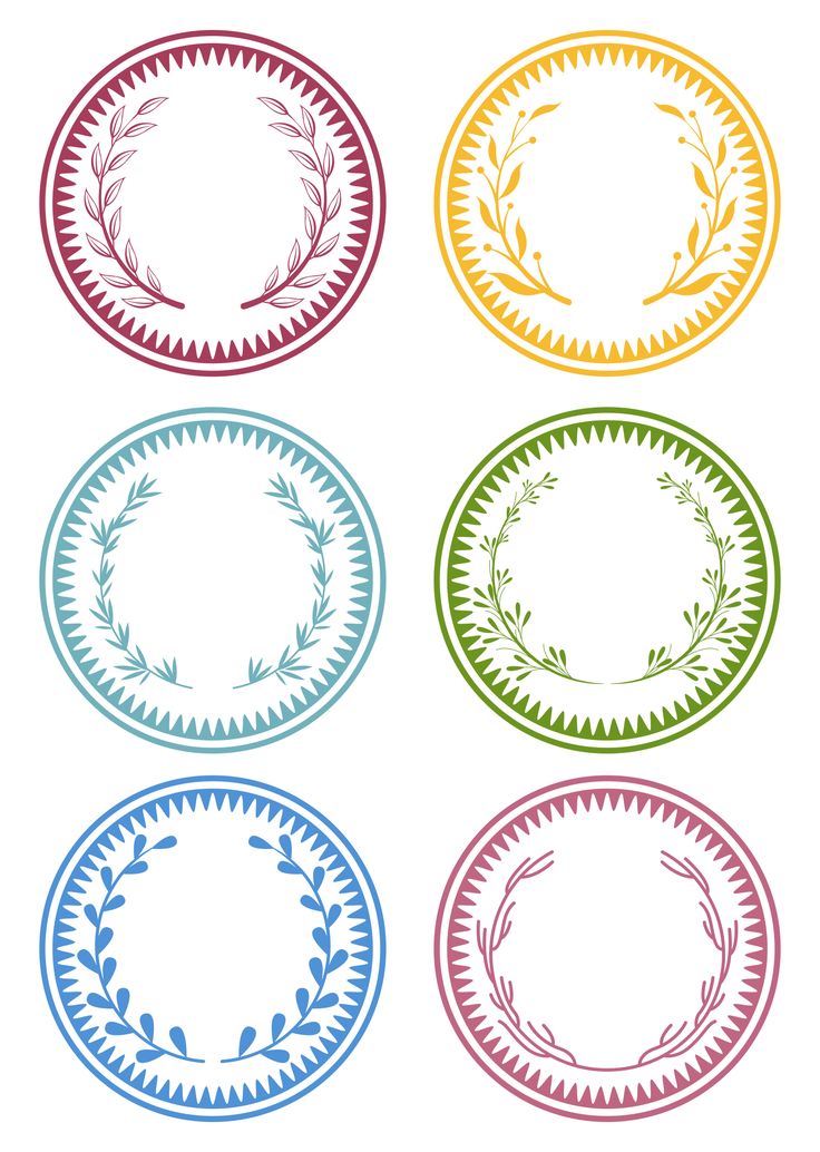 four different colored circular frames with leaves on each one, all in the same color