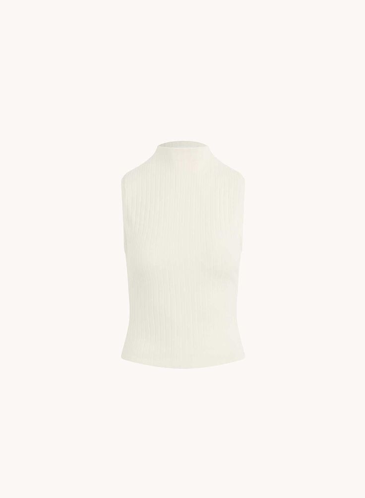 Bella DahlRib Mock Neck Top - Winter WhiteTops Elegant White Top With Ribbed Collar, Elegant White Tops With Ribbed Collar, Chic Turtleneck With Ribbed High Neck, Chic Ribbed Mock Neck Top, Classic White Ribbed Turtleneck, White Ribbed Turtleneck For Layering, Chic Ribbed Funnel Neck Top, Classic White Turtleneck Top, Elegant High Neck Top With Ribbed Collar