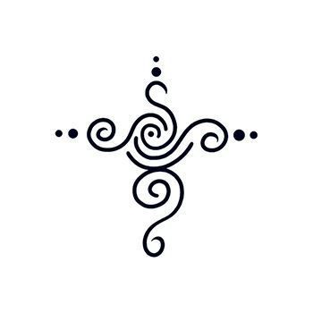 a cross with swirls and dots on it