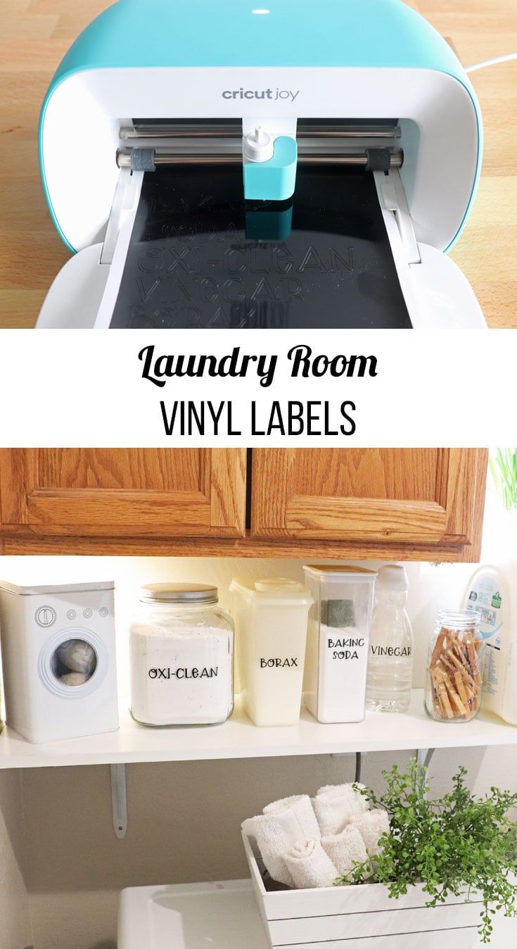 an image of laundry room vinyl labels on the shelf next to a machine and some containers