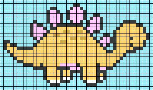 a cross stitch pattern with an image of a yellow dinosaur