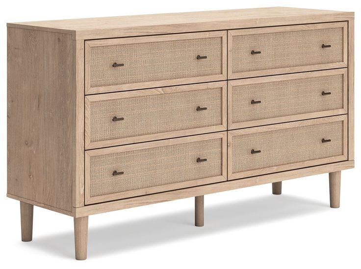 an image of a dresser with drawers on the top and bottom drawer, all in natural wood