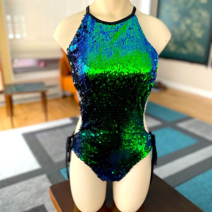 Gorgeous Blue/ Green Sequins Monokini, Like New, Never Worn, Competition Swimwear, Swimwear, Pageant Swimsuit, Your Swimsuit Fitted T-back Party Leotard, Mermaid Swimwear For Beach Season Party, Party Mermaid Fitted Swimwear, Party Swimwear With T-back And Lined Body, Party T-back Lined Swimwear, T-back Swimwear For Beach Party, Fitted Mermaid Swimwear For Beach, Stretch T-back Swimwear For Party, Fitted Mermaid Beachwear Swimwear