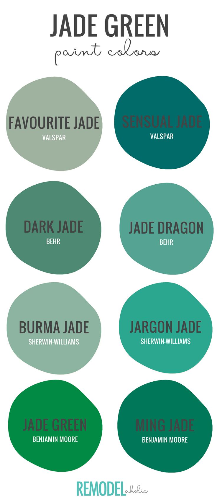 the names and colors of jade green paint