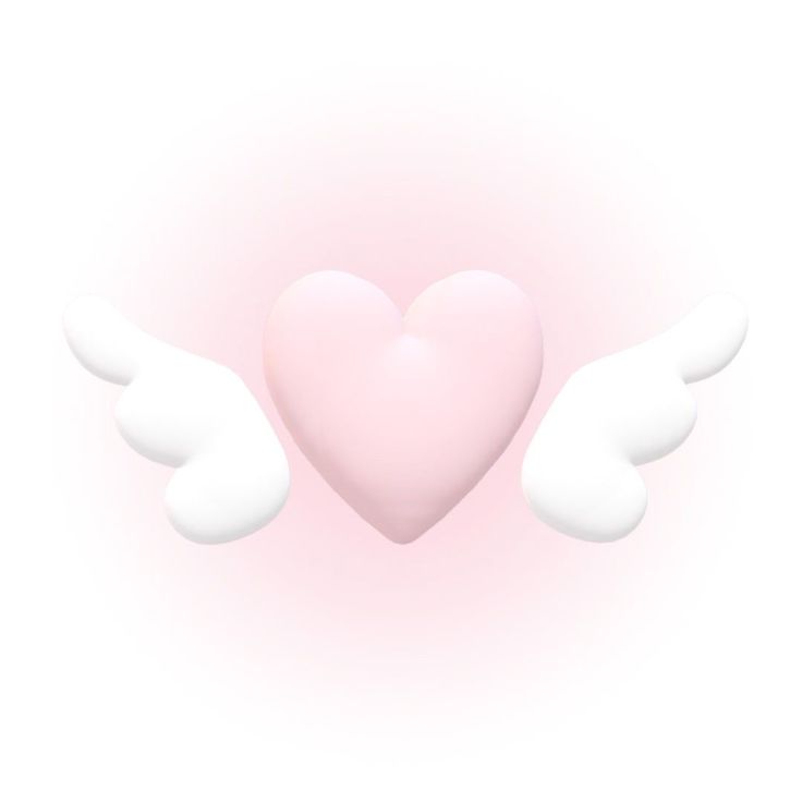 a pink heart with two white wings on it