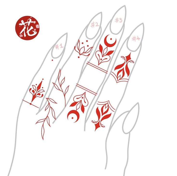 the nail stickers are designed to look like flowers and leaves, with chinese characters on them