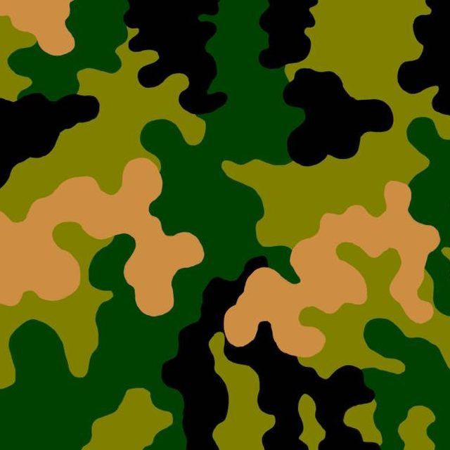 an abstract camo pattern in green, orange and black