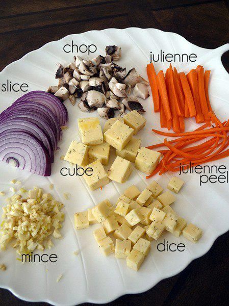 the ingredients for this dish include carrots, onions, cheese and mushrooms on a white plate