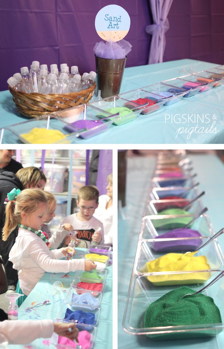 several pictures of children making crafts at a party