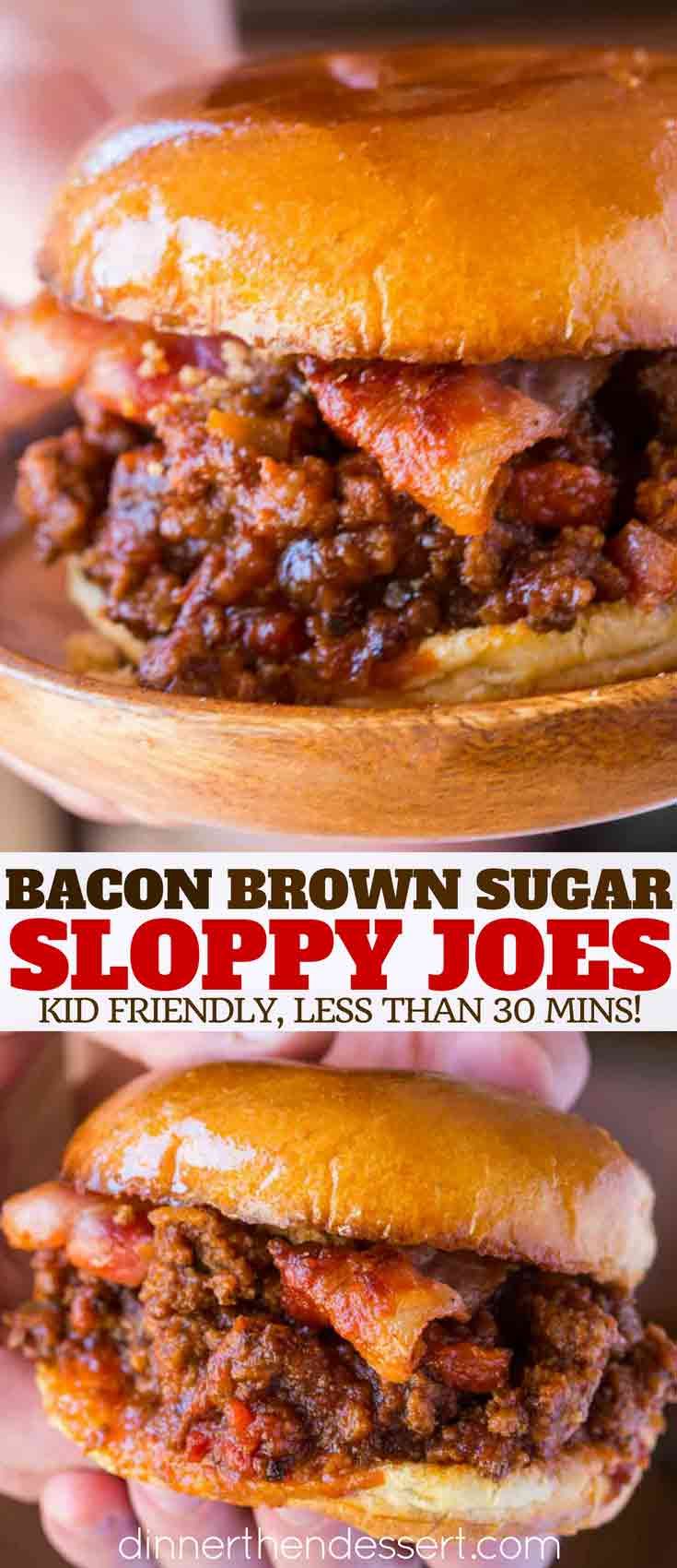 two pictures of sloppy joes on a plate with the title above them and below it