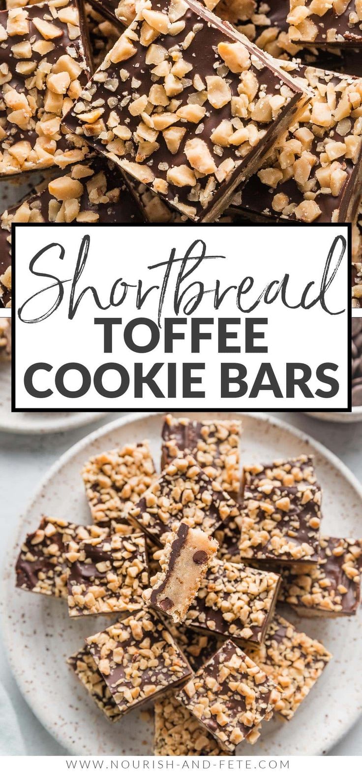 shortbread toffee cookie bars on a white plate