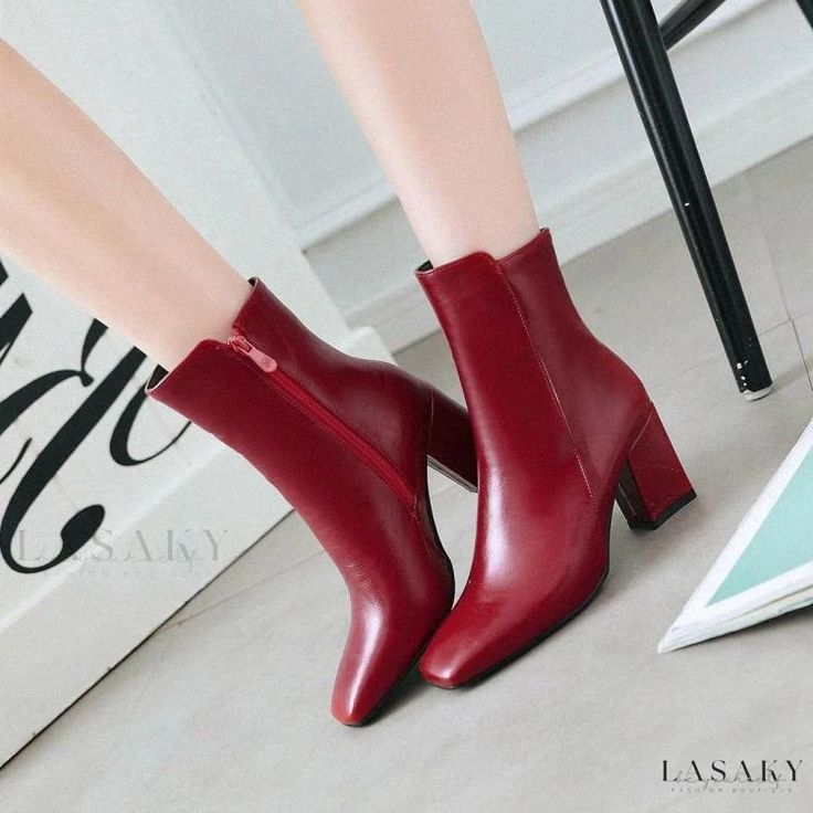 Lasaky - Easy-Pair Boots in Small Sizes Casual Martin Boots With Square Toe For Fall, Casual Square Toe Martin Boots For Fall, Casual Red High Ankle Heeled Boots, Red High Ankle Mid-calf Boots For Winter, Casual Winter Boots With Square Toe, Trendy Wide Calf Closed Toe Heeled Boots, Casual Martin Boots With Square Toe For Winter, Casual Fitted Heeled Boots With Padded Ankle, Casual Heeled Boots With Reinforced Heel For Winter