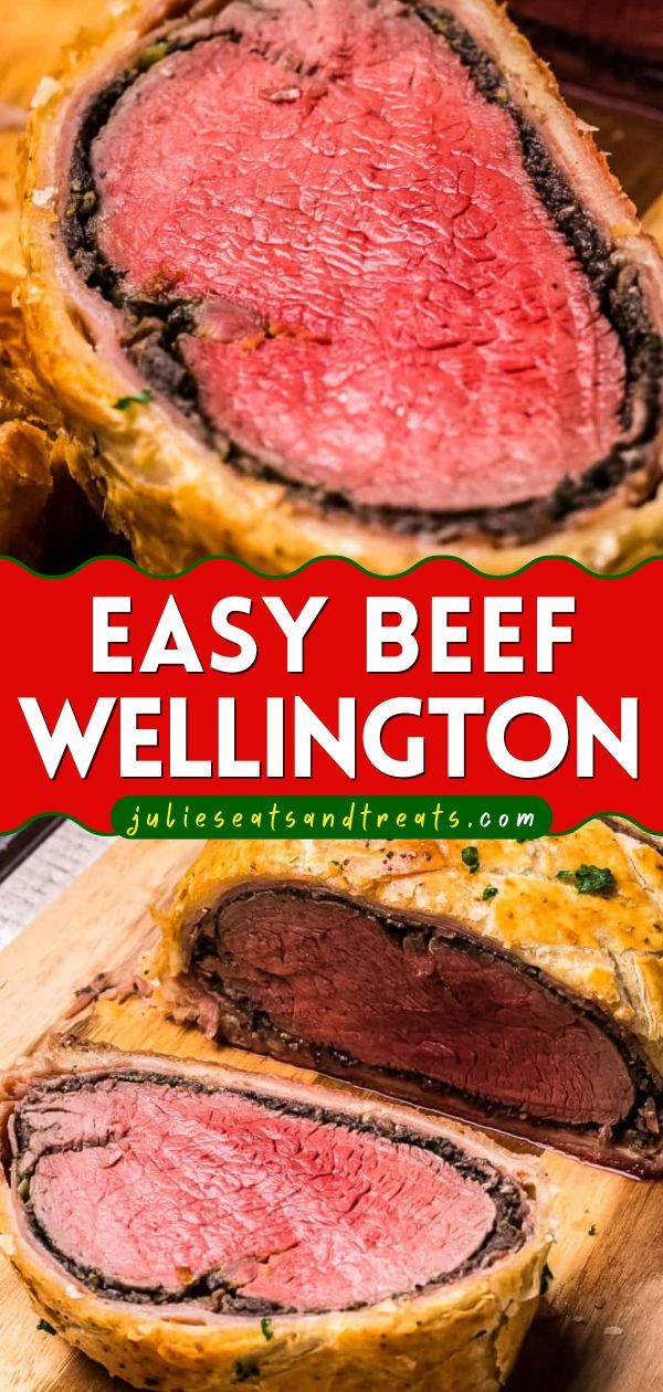 Learn how to make the perfect Beef Wellington add to your favorite Christmas dinner recipes! It starts with beef tenderloin fillet brushed with English mustard and wrapped in a puff pastry and baked! Pin this main dish idea! Steak Wellington Recipe, Puff Pastry Recipes For Beef Wellington, Filet Mignon Beef Wellington, Beef Wellington Crescent Roll, Fillet Of Beef Recipes, Beef Wellington Recipes, Americas Test Kitchen Beef Wellington, Christmas Tenderloin Recipes, Puff Pastry Beef Wellington