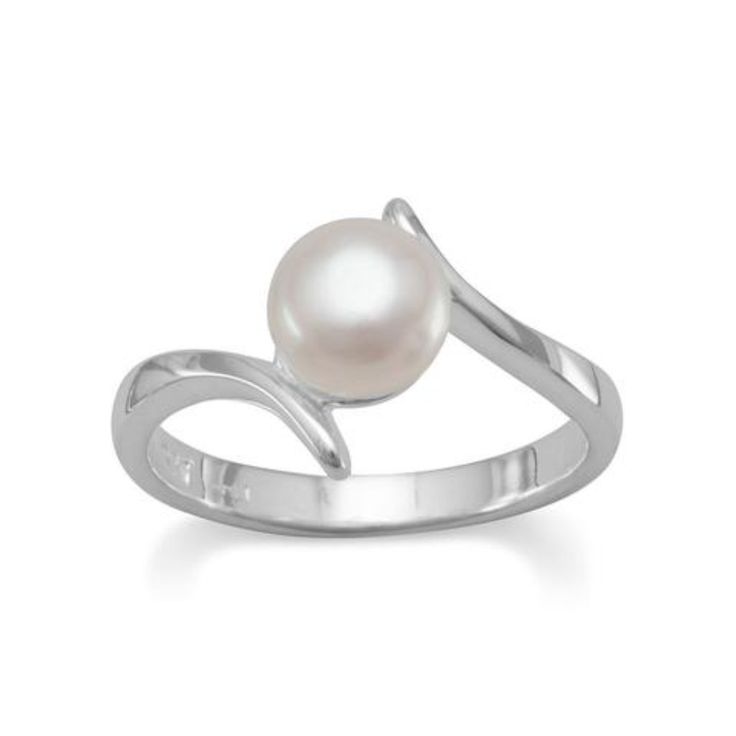 Polished Sterling Silver Ring Features A 6.5mm Cultured Freshwater Pearl With Crossover Design Band. Available In Whole Sizes 5-9. .925 Sterling Silver Pearl Ring Design, White Pearl Ring, Silver Pearl Ring, Freshwater Pearl Ring, Silver Pearls, Pearl Ring, White Pearl, Quality Jewelry, Pearl Jewelry