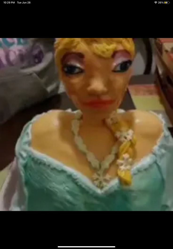 a close up of a cake with a woman's face on top of it