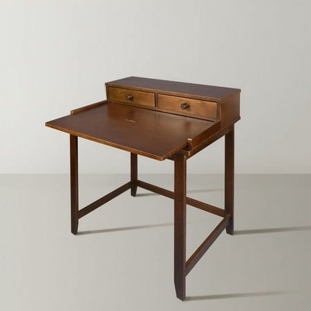 a wooden desk with two drawers sitting on top of it