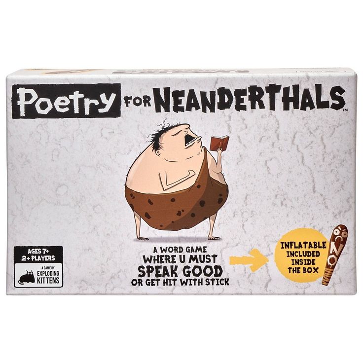 a card game called poetry for neanderals with an image of a cartoon character