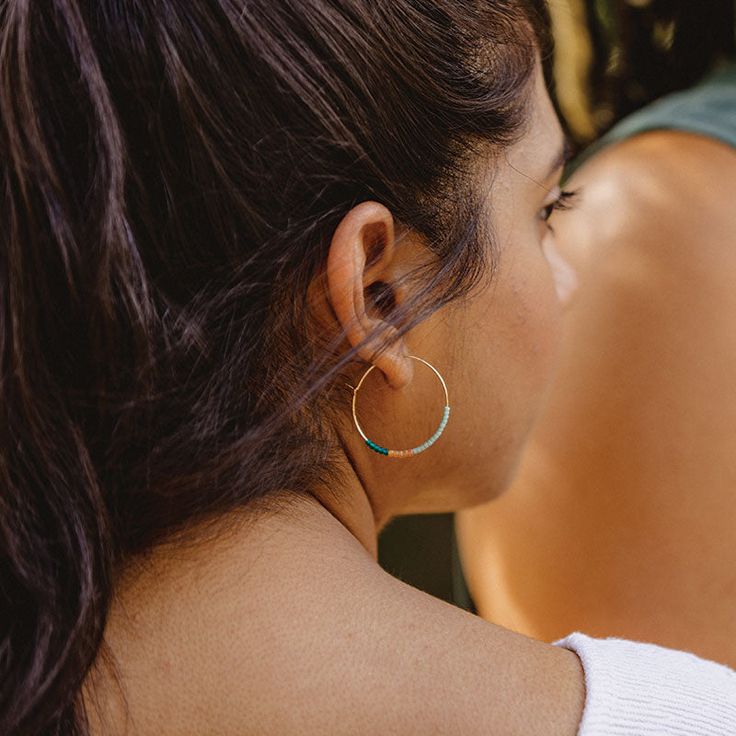 Septima Dusk Hoop Earring. Find at Son of a Sailor: Stylish jewelry, accessories, & home goods for all. Based in Austin & San Antonio. Precious Beads, Handmade Earrings Beaded, Gold Filled Hoops, Friendship Bracelets Diy, Stunning Earrings, Sterling Silver Hoops, Stylish Jewelry, Polish Jewelry, Inspirational Women