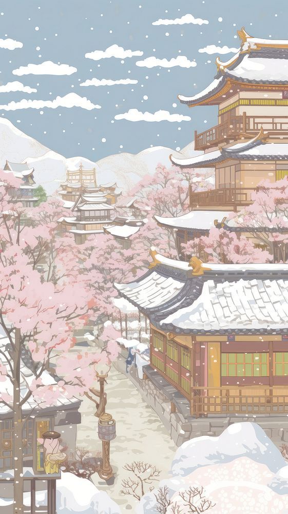 Japan anime winter village blossom flower person. | free image by rawpixel.com / Teddy Cherry Iphone Wallpaper, Iphone Wallpaper Japan, Flower Person, Japan Wallpaper, Anime Winter, Japan Winter, Chinese Wallpaper, Iphone Wallpaper Winter, Iphone Wallpaper Iphone