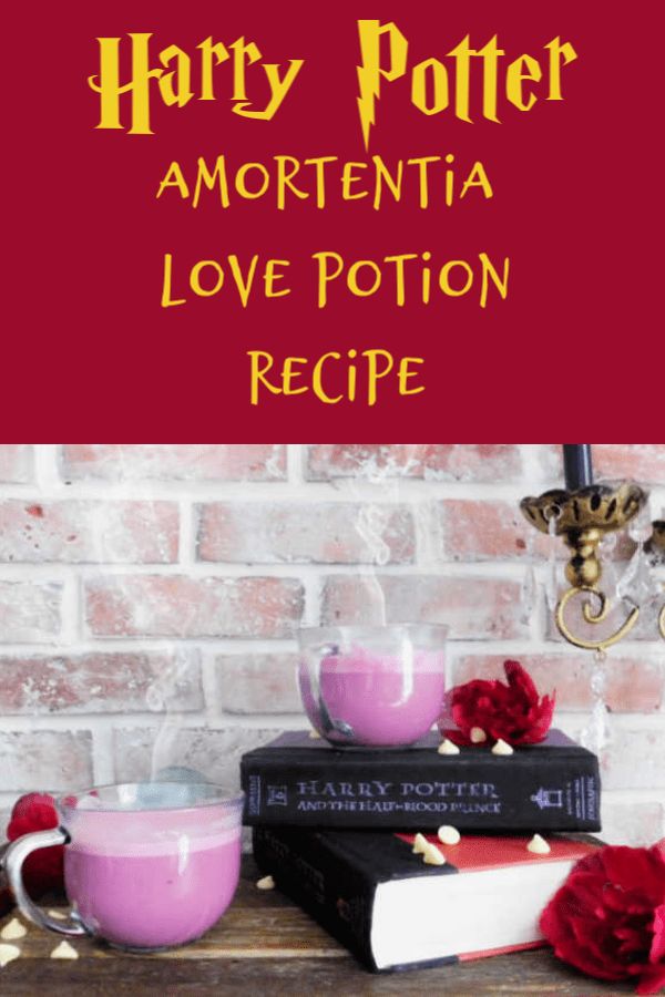 harry potter's love potton recipe on a table with books and flowers in front