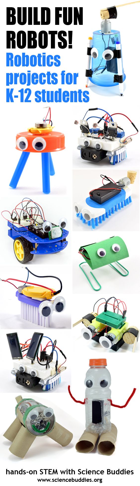 an advertisement for robotics projects with images of robot toys and instructions to make them look like they are flying