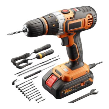 an electric drill with tools and screwdriver