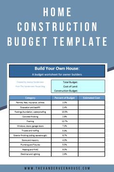 a blue and white house with the words home construction budget template