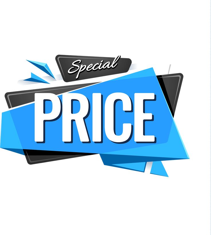 a blue price sign with the words special and price below it on a white background