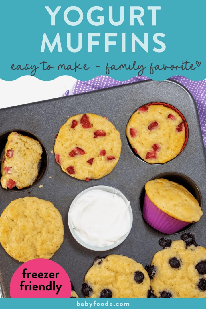 a muffin tin filled with fresh fruit and yogurt muffins