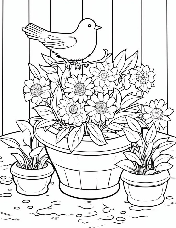 a bird sitting on top of a flower pot