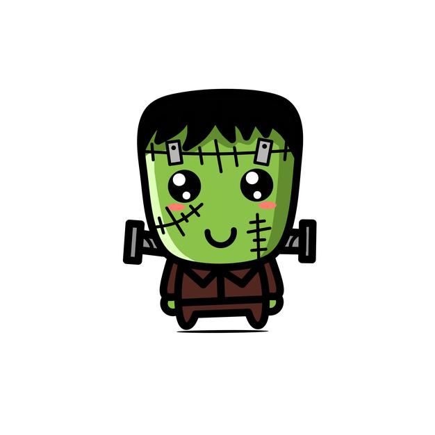 a cartoon character with green hair and black eyes