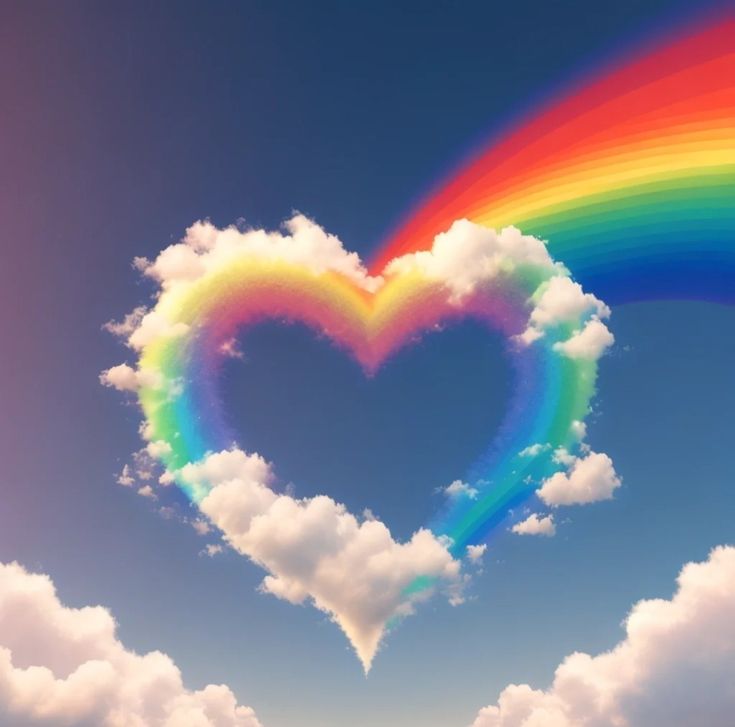 a heart shaped cloud with a rainbow in the sky