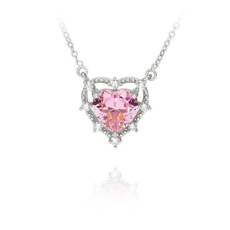 Pink Heart Dimond Necklace LIN117 Size：20mm*19mm Weigtht：6.3g Heart Shaped Necklace, Pink Heart, Diamond Necklace, Color Mixing, 18k Gold, Hoop Earrings, Pendant Necklace, Crystals, Purple