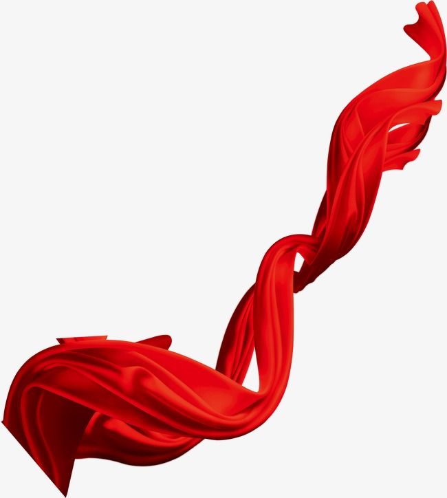 a red scarf flying through the air on top of a white surface with no background