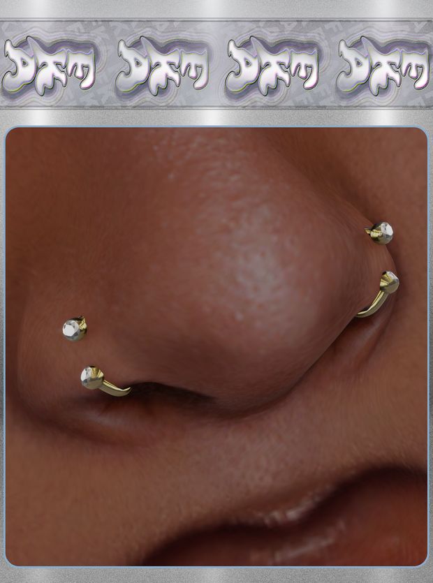 the nose has two piercings on it