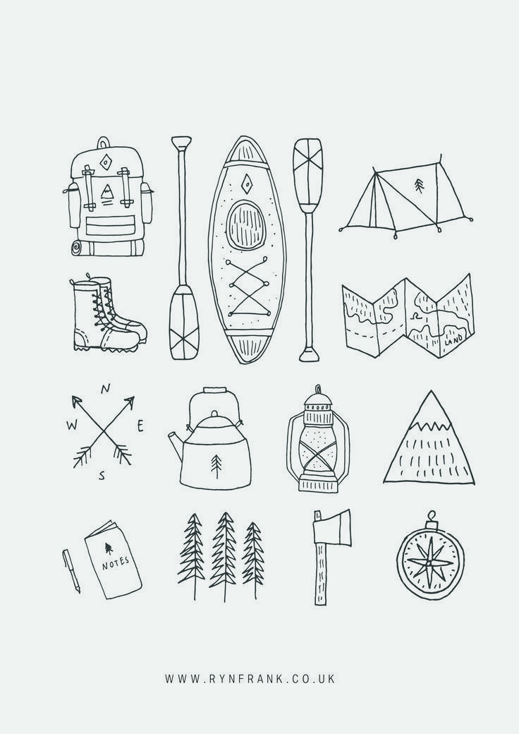 an image of camping related items drawn by hand