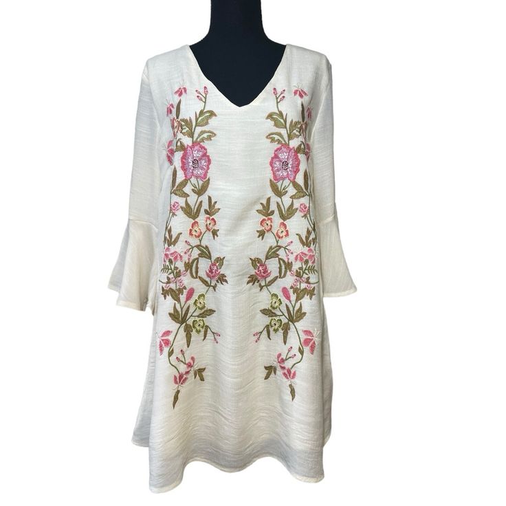 Embroidered V Neck Pullover Dress By Altar’d State - Fabric Is 65% Rayon And 35% Polyester - Lantern Sleeves - Fully Lined - Will Fit A Size Small - Nwt V-neck Dress With Intricate Multicolor Embroidery, Flowy V-neck Embroidered Dress, V-neck Dresses With Embroidered Hem For Brunch, A-line Dress With Floral Embroidery For Brunch, Spring V-neck Dress With Multicolor Embroidery, Embroidered V-neck Midi Dress For Brunch, Cream V-neck Dress With Floral Embroidery, Embroidered A-line Midi Dress For Spring, Spring V-neck Dress With Floral Embroidery