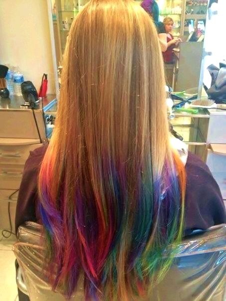 Rainbow tips Rainbow Tips, Grey Balayage, Blonde Ombre Hair, Dyed Tips, Hair Dye Tips, Ombre Blond, Dip Dye Hair, Rainbow Hair Color, Rainbow Ombre