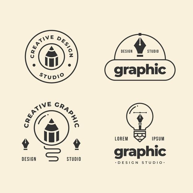 four different logos for graphic studio, creative studio and design studio on white background illustration