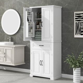 a bathroom with a sink, mirror and cabinet in it's centerpieces