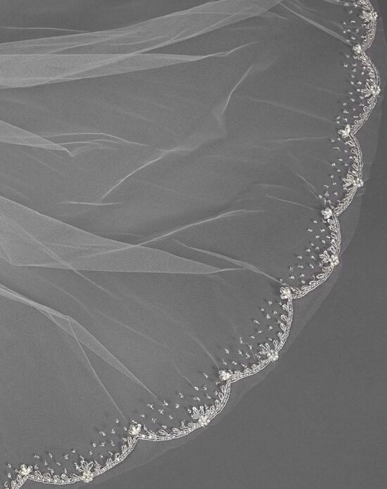 the bride's veil is adorned with pearls