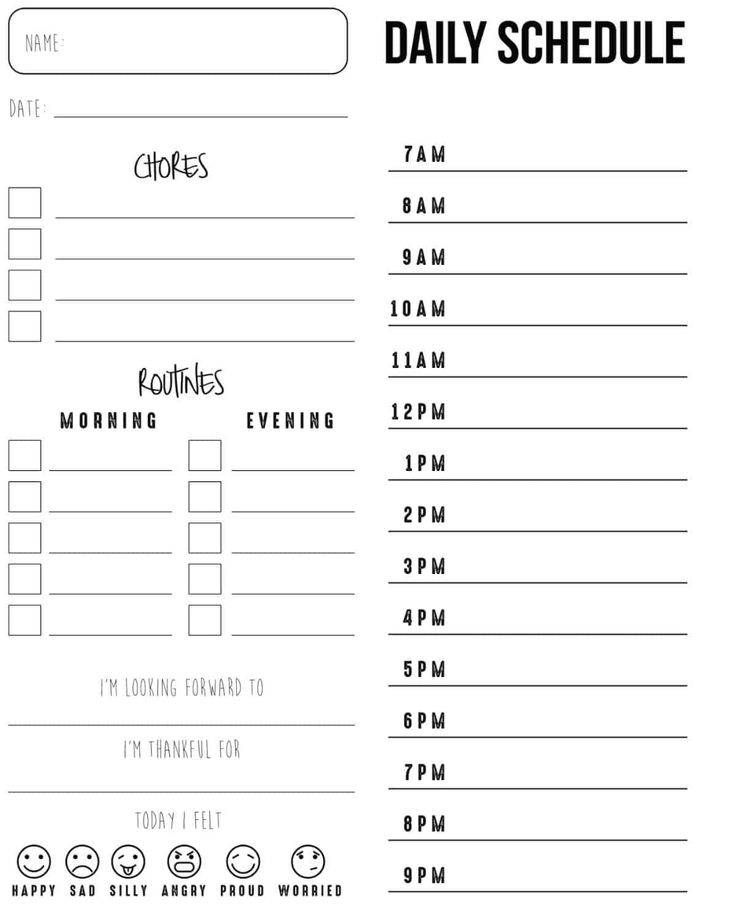 the daily schedule is shown in black and white, with an image of smiley faces on it